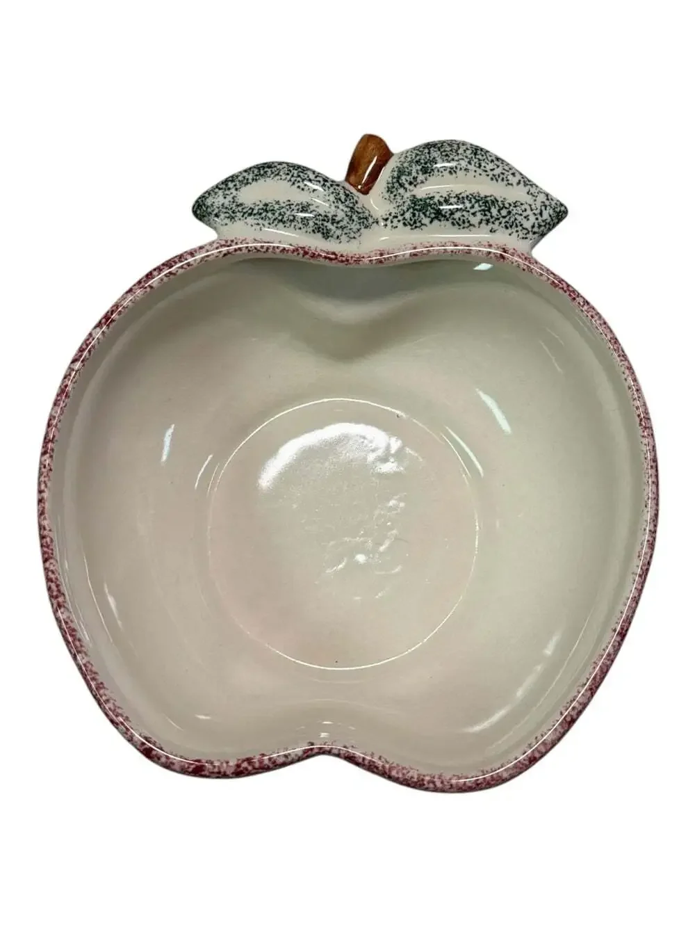 3 Apple Shaped Pottery Nesting Serving Bowls Green Red Sponge Vintage